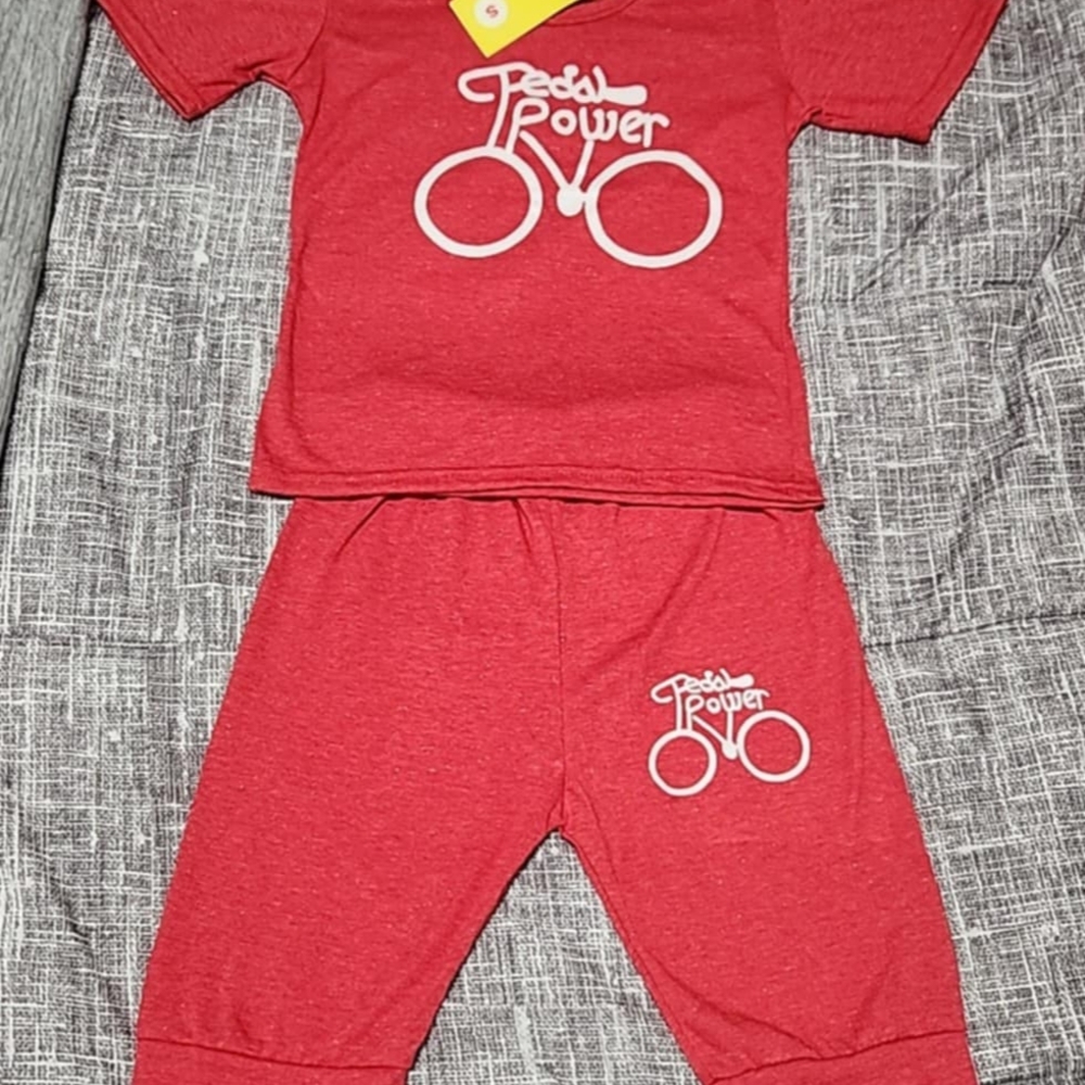 Red and Yellow Pajama Set with Bicycle Design
